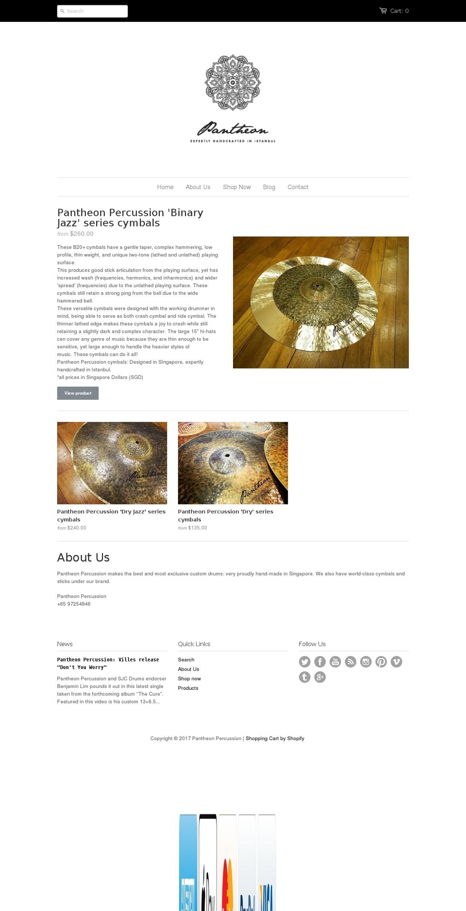 pantheonpercussion.com shopify website screenshot