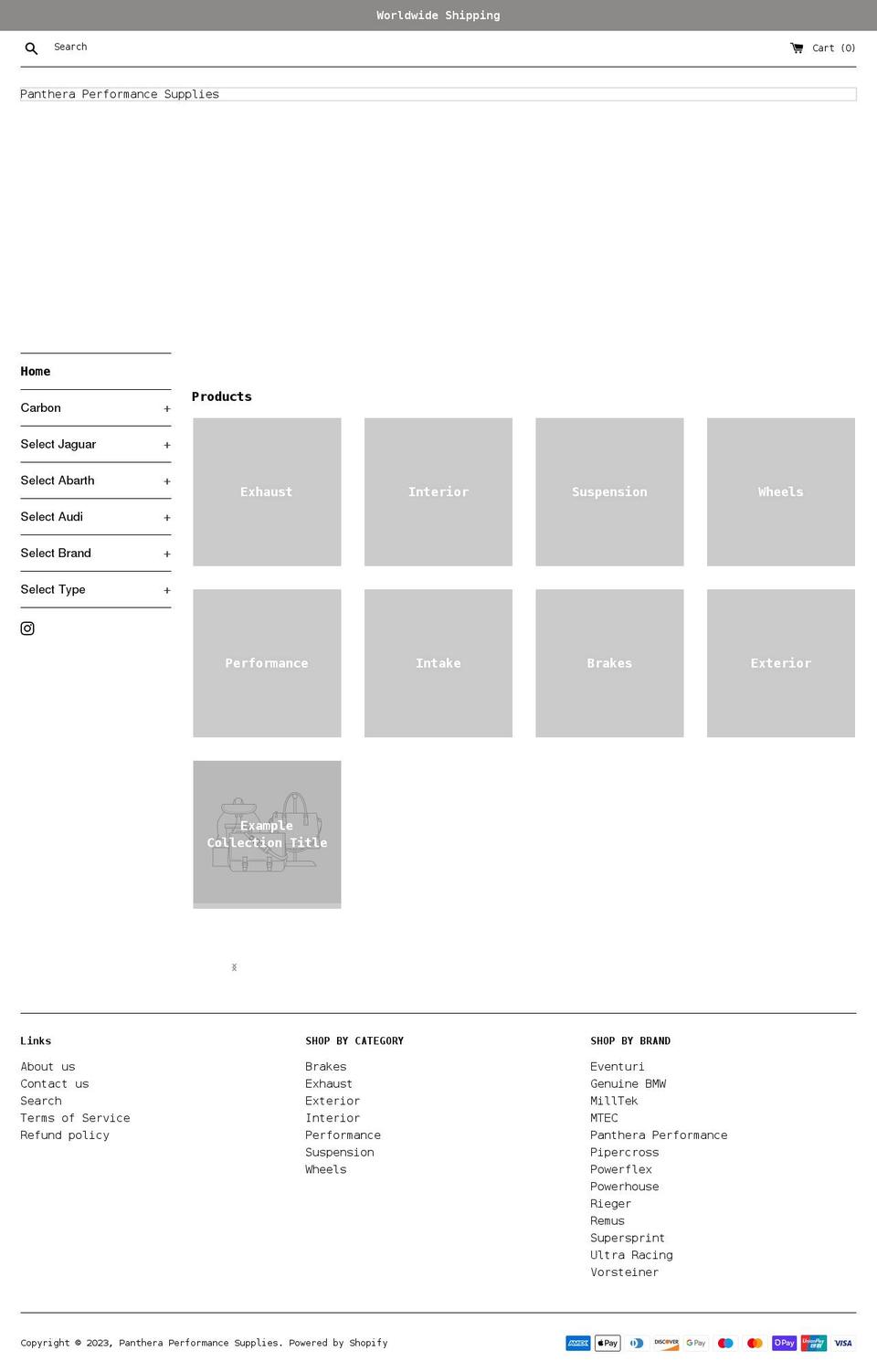 pantheraperformancesupplies.com shopify website screenshot