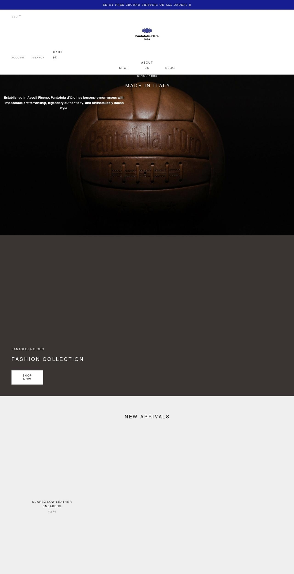 pantofoladoro.us shopify website screenshot