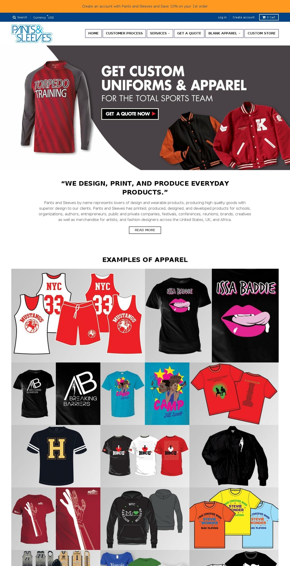 pantsandsleeves.net shopify website screenshot