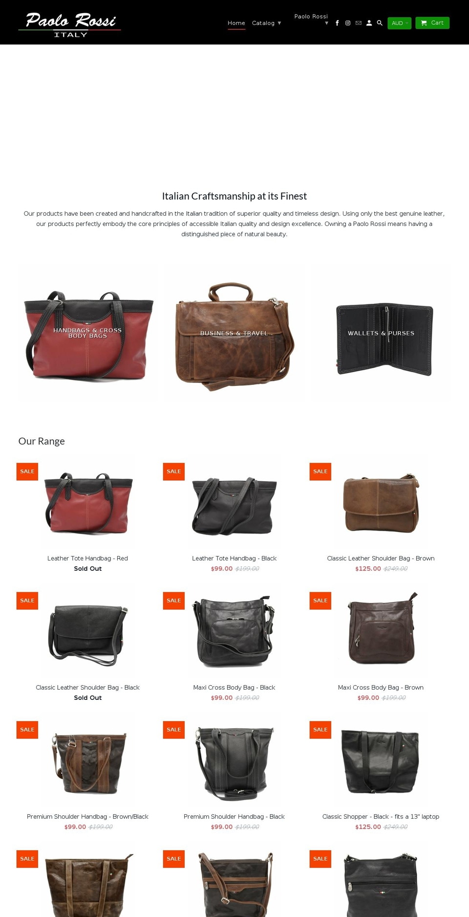 paolorossileather.com — Shopify storefront screenshot