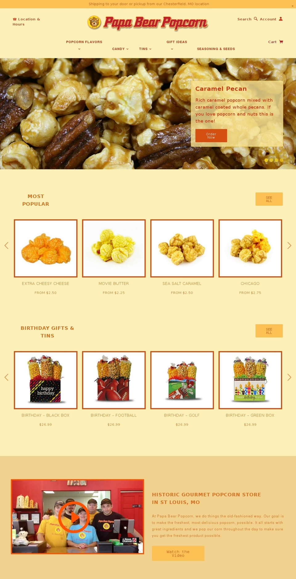 papabearpopcorn.com shopify website screenshot