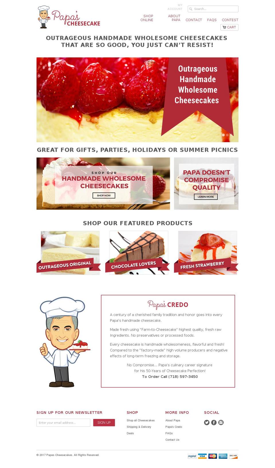 Papa's Cheesecakes Design- July 2016 Shopify theme site example papacheesecake.com