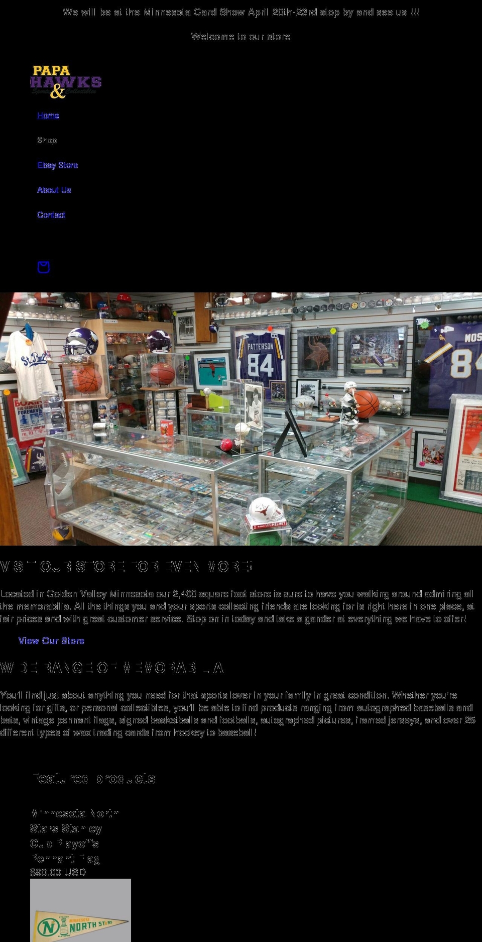 papahawksports.com shopify website screenshot