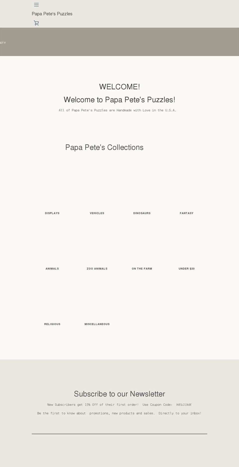 papapetespuzzles.net shopify website screenshot