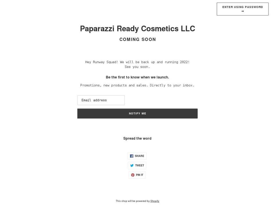 paparazzireadycosmetics.com shopify website screenshot