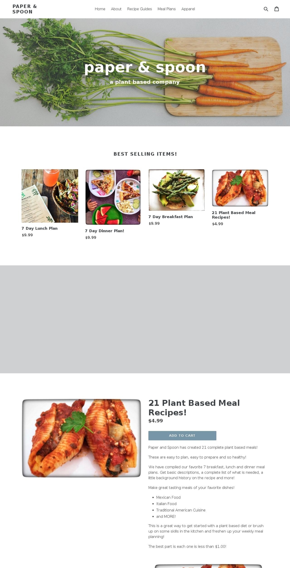 paperandspoon.com shopify website screenshot
