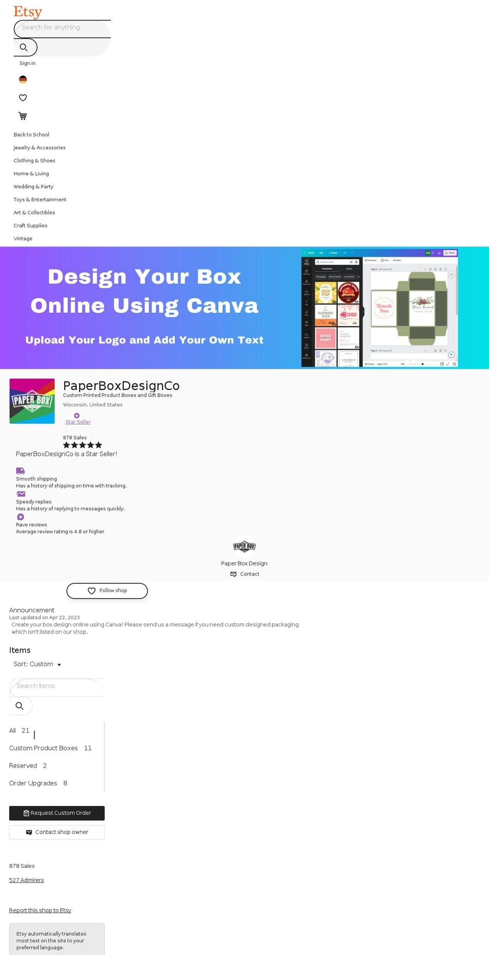 paperboxdesign.com shopify website screenshot