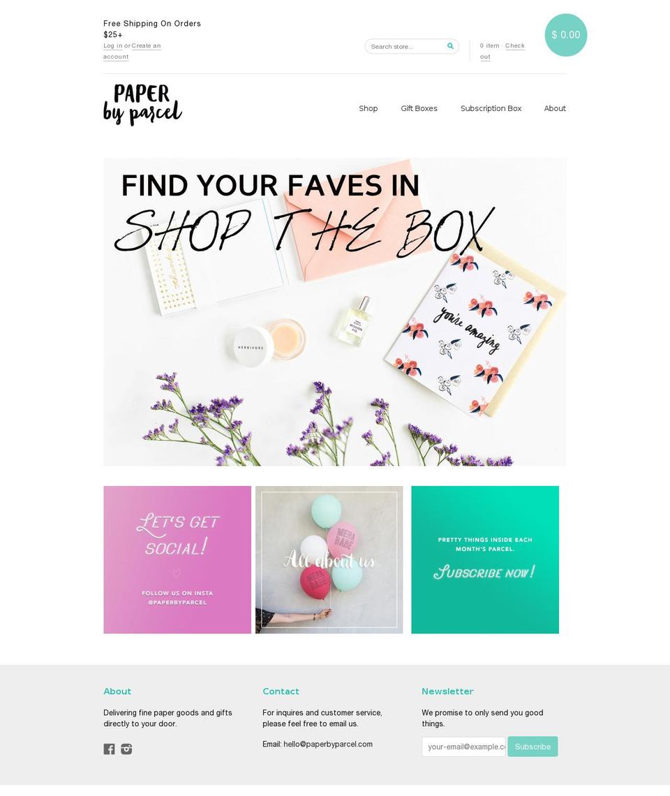 paperbyparcel.com shopify website screenshot