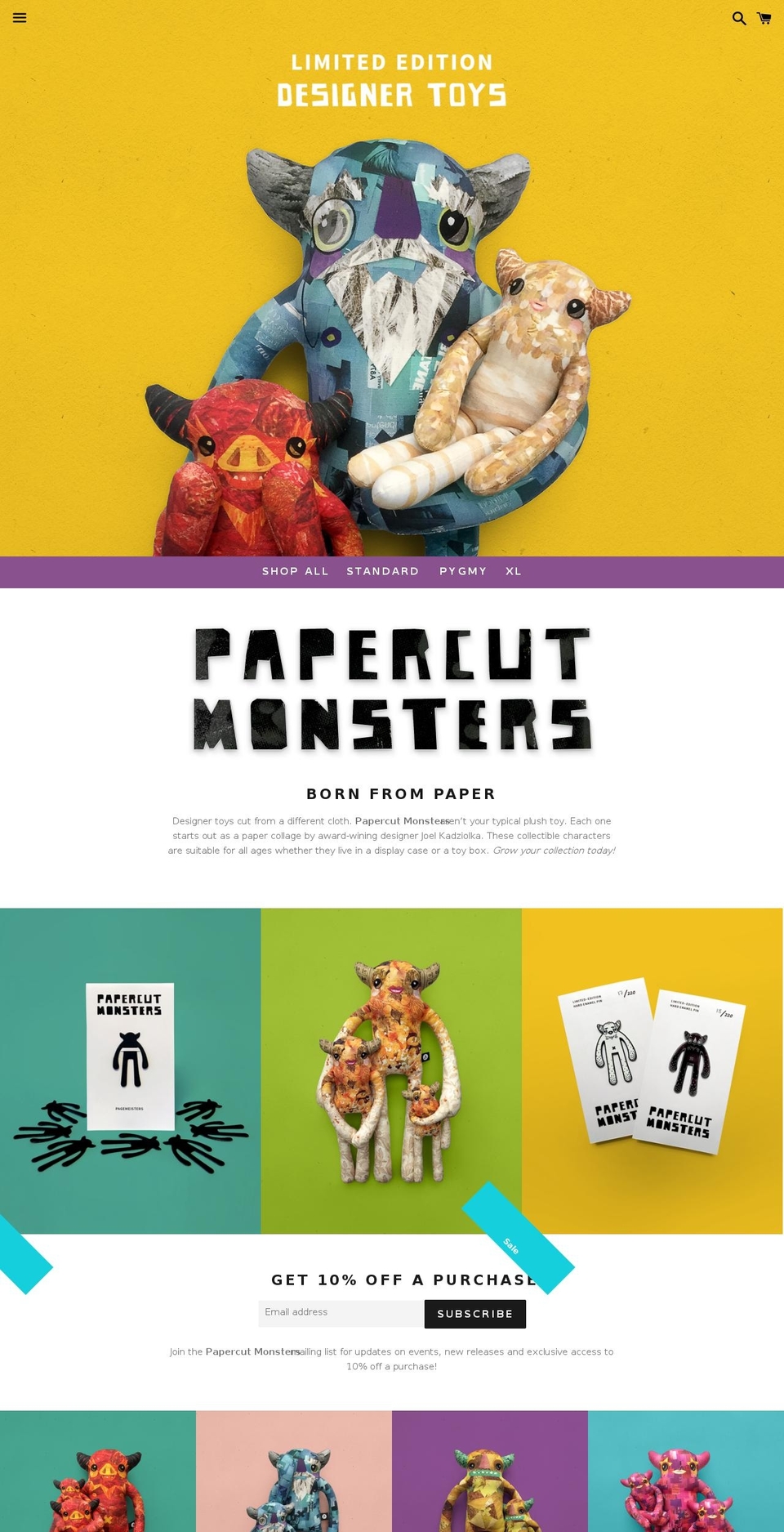 papercutmonsters.com shopify website screenshot