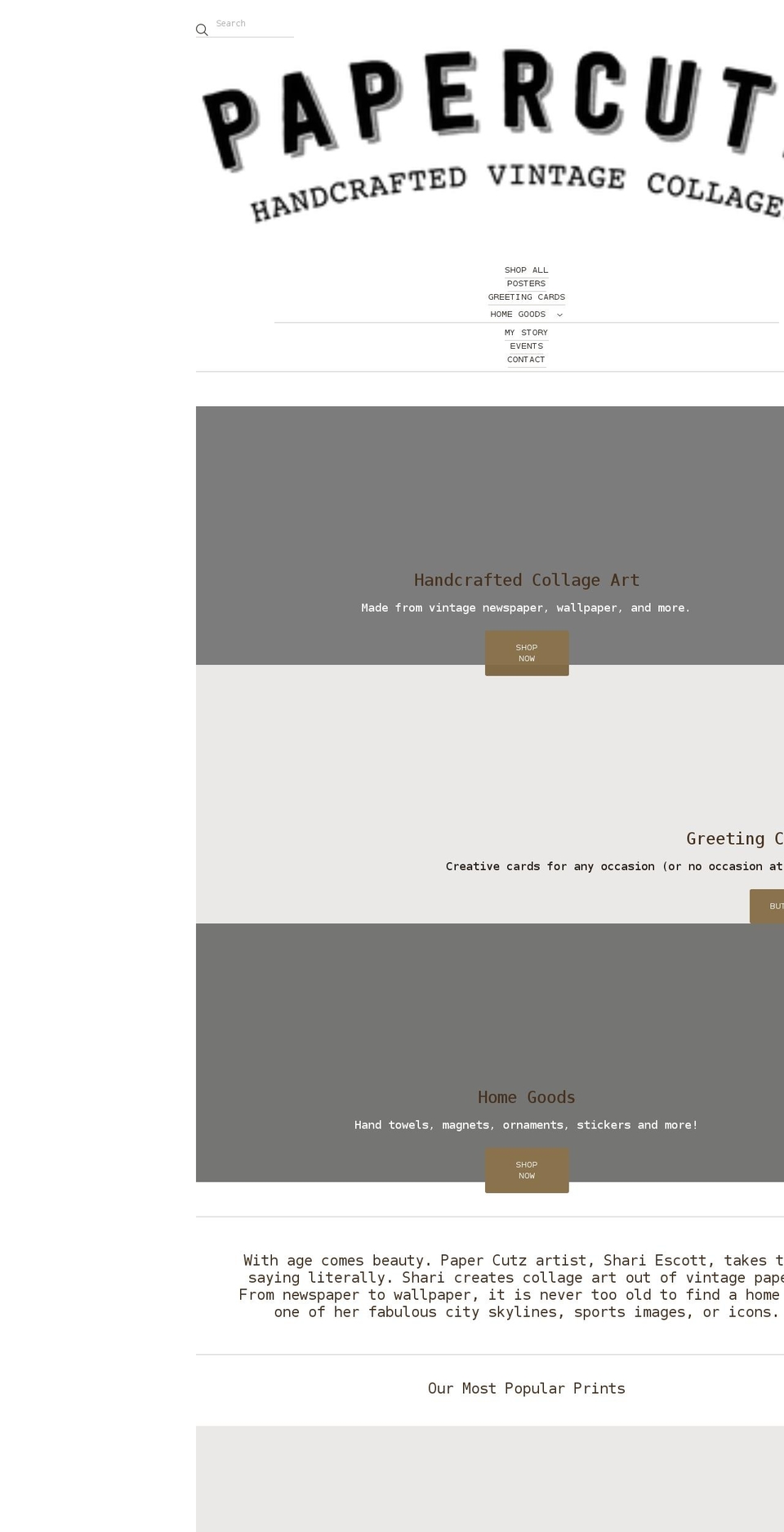 papercutzvintage.com shopify website screenshot