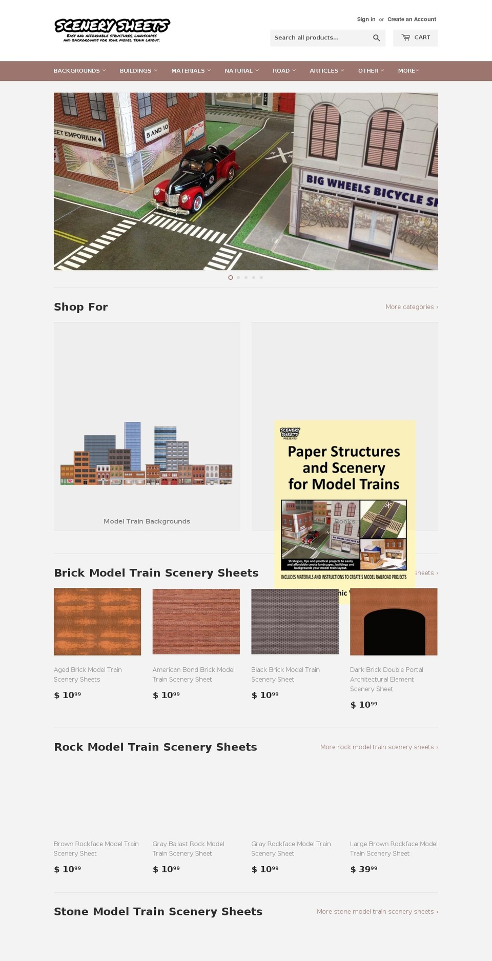 papermodelrailroadscenery.com — Shopify storefront screenshot