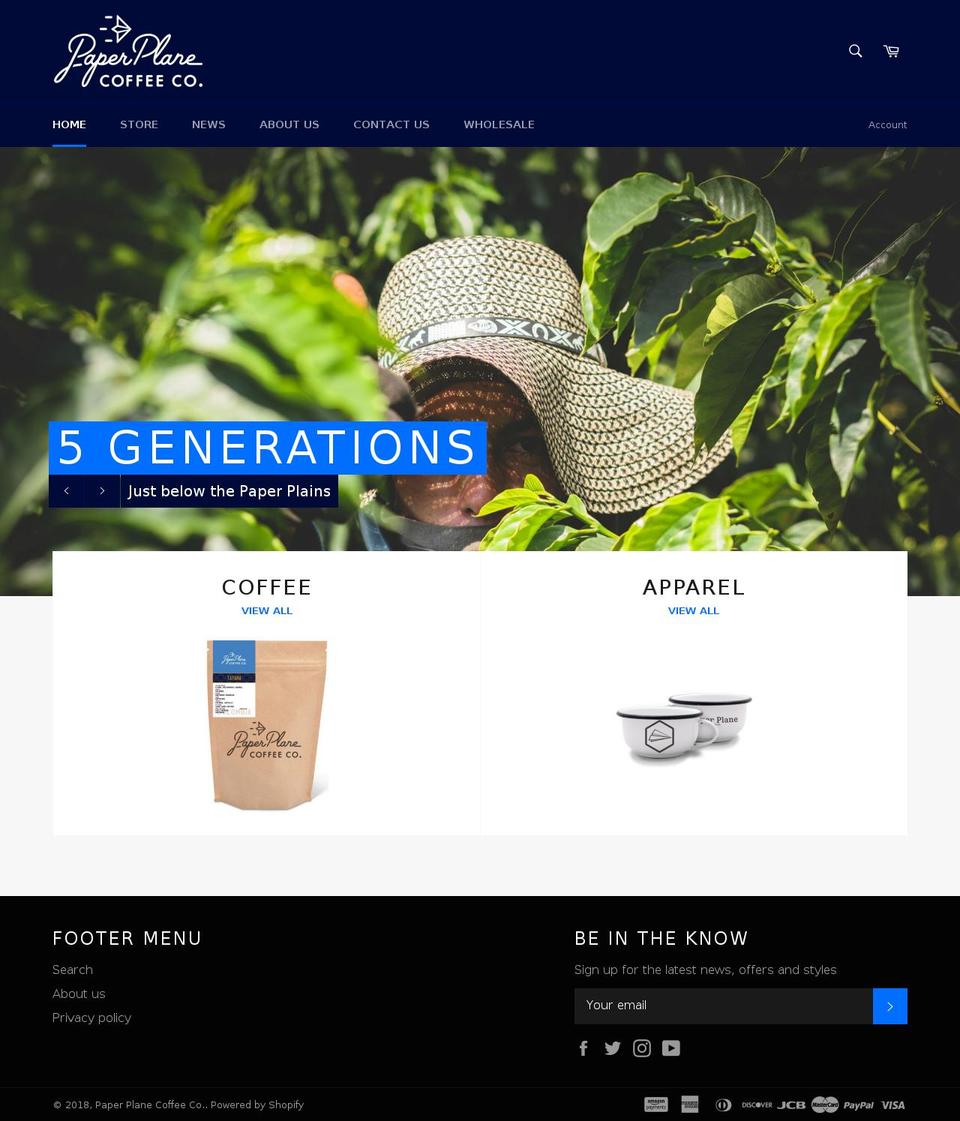 paperplanecoffee.com — Shopify storefront screenshot