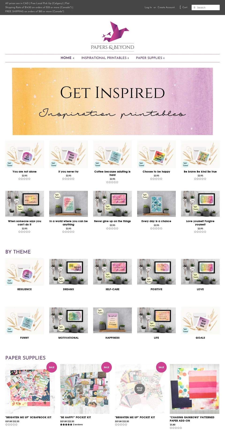 papersandbeyond.ca shopify website screenshot