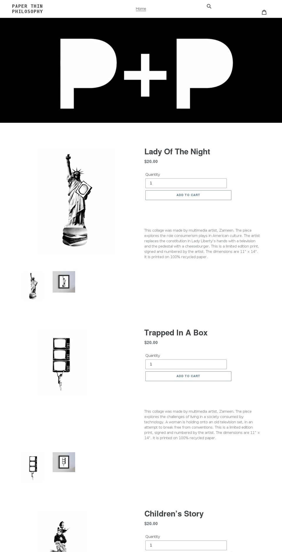 paperthinphilosophy.com shopify website screenshot