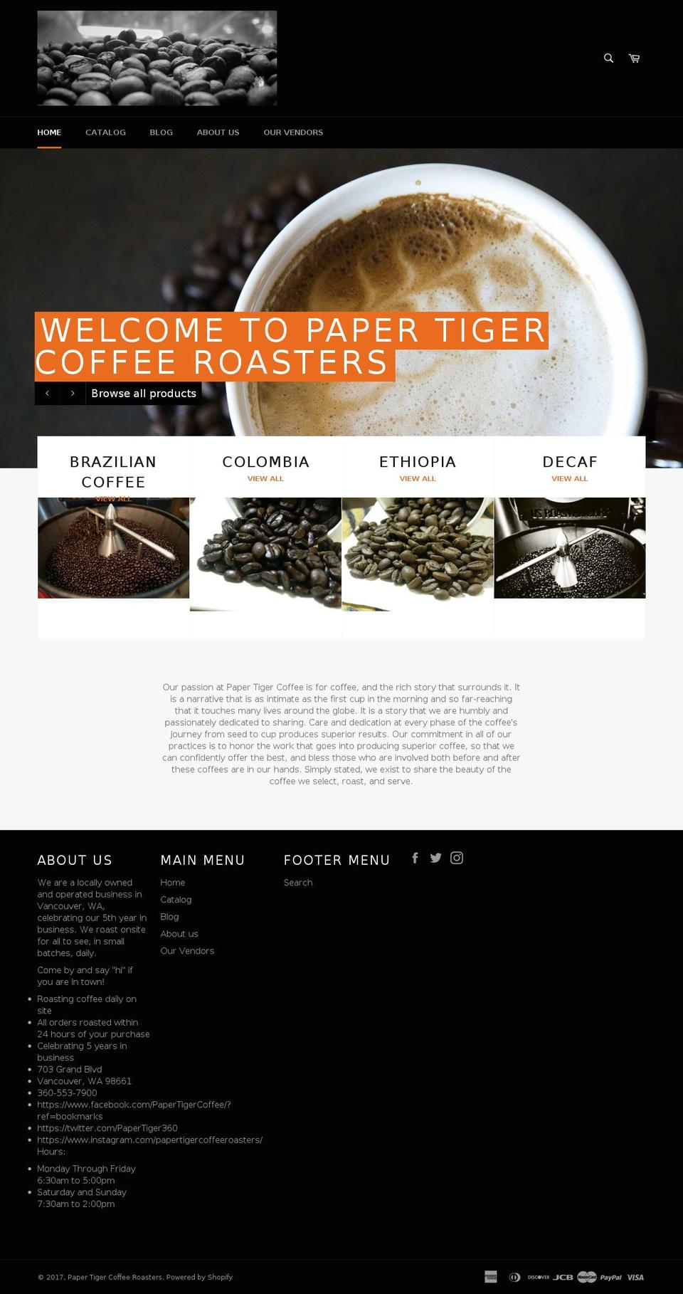 papertigercoffee.com shopify website screenshot