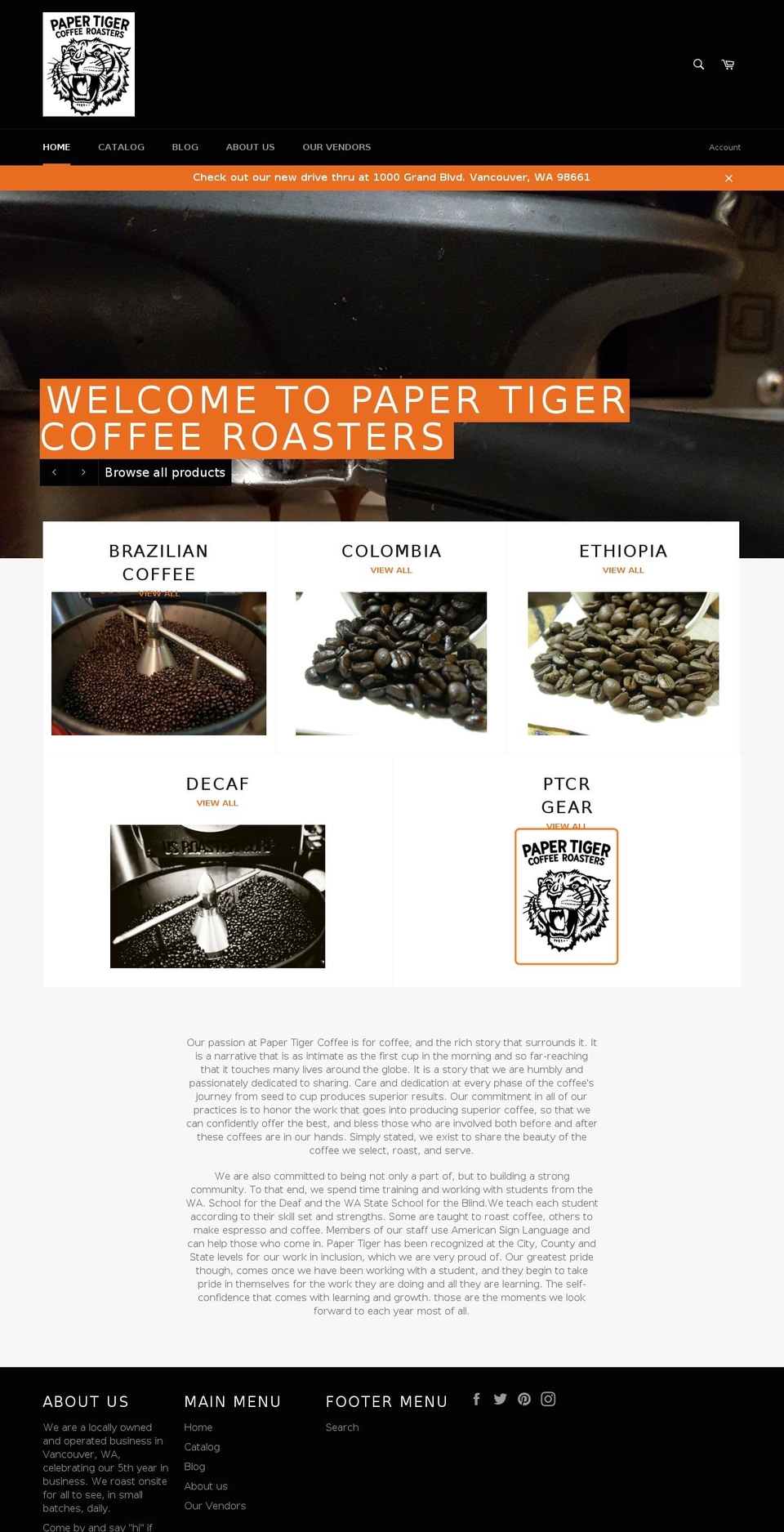 papertigercoffee.org shopify website screenshot