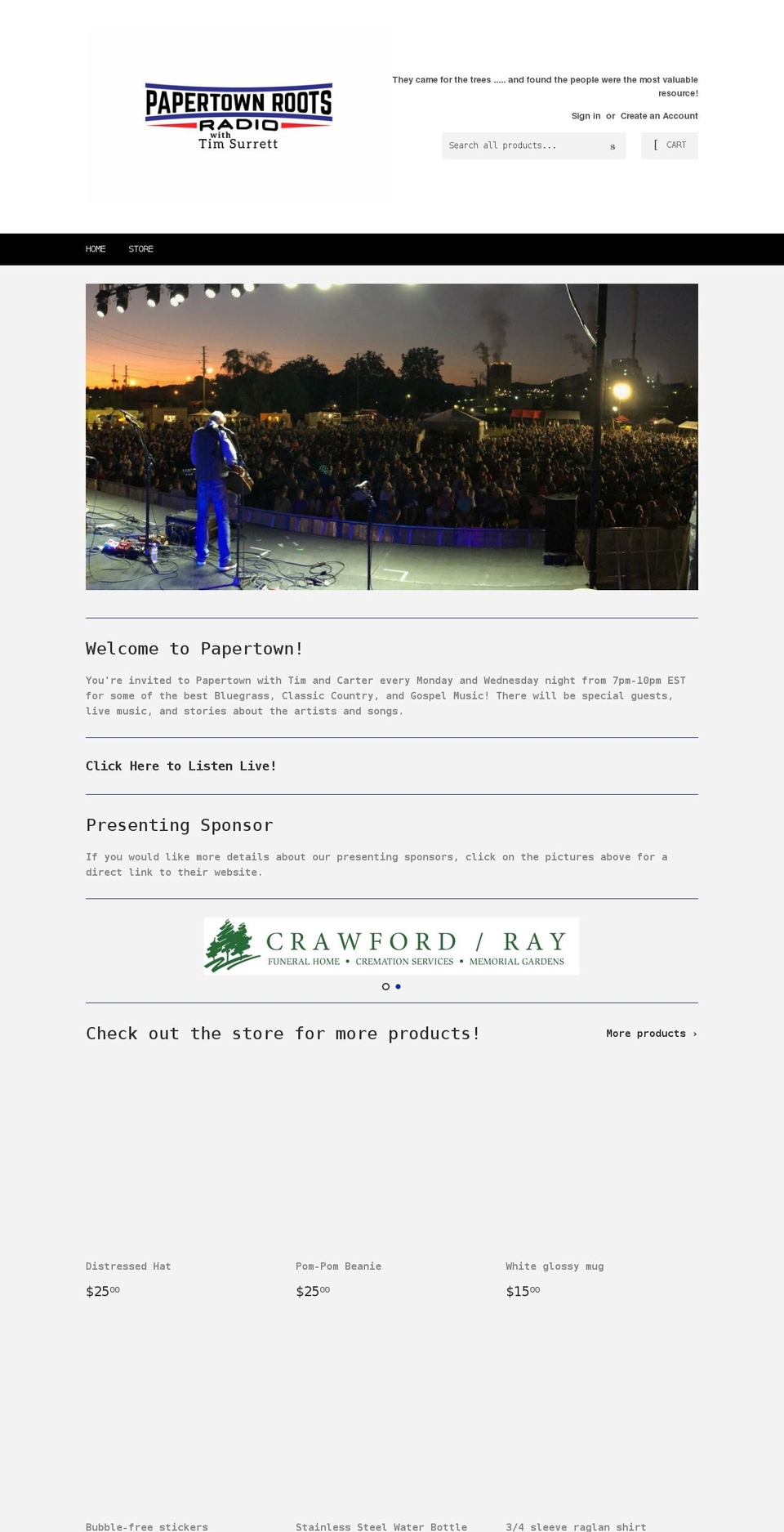 papertownrootsradio.com shopify website screenshot