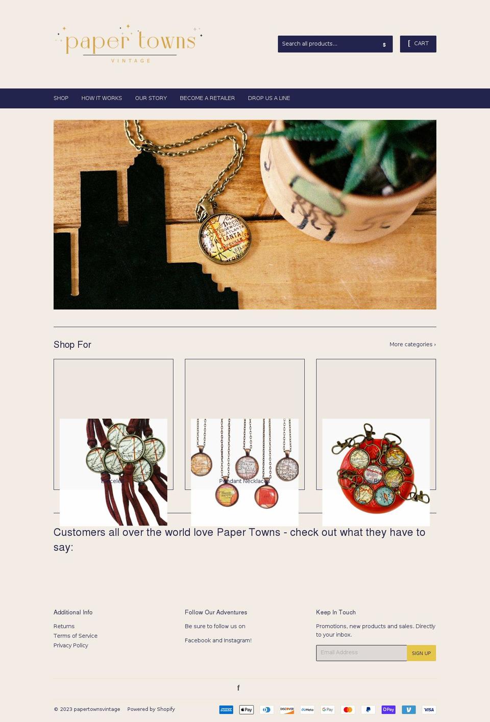 papertownsvintage.com shopify website screenshot