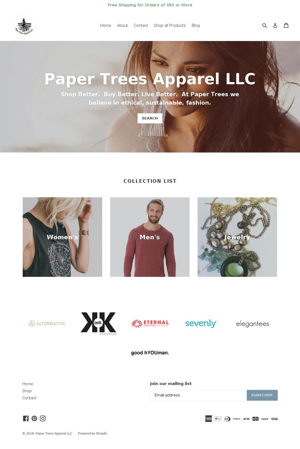 papertreesapparel.com — Shopify storefront screenshot