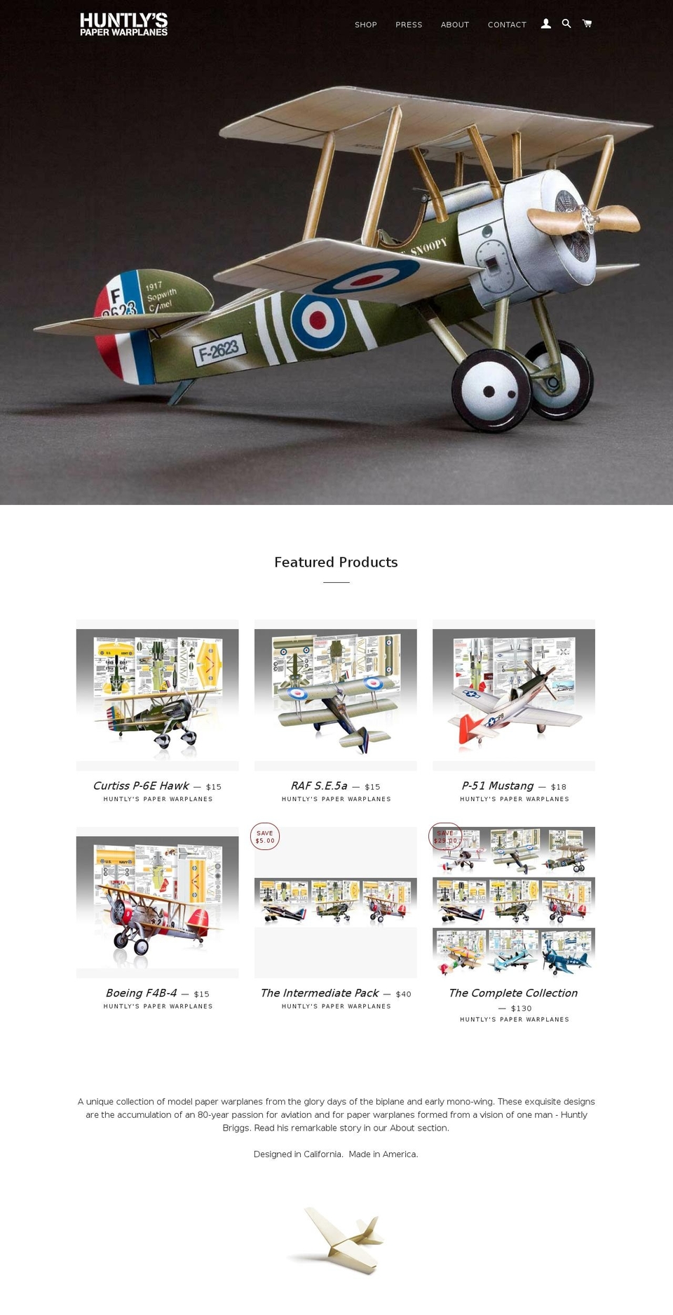 paperwarplanes.com shopify website screenshot
