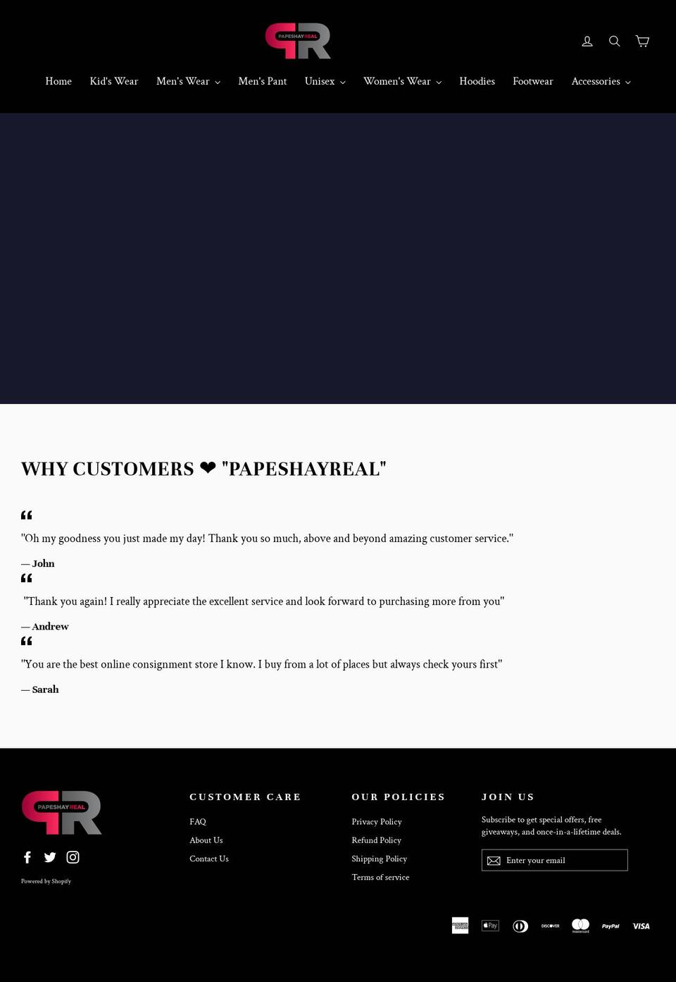 papeshayreal.com shopify website screenshot