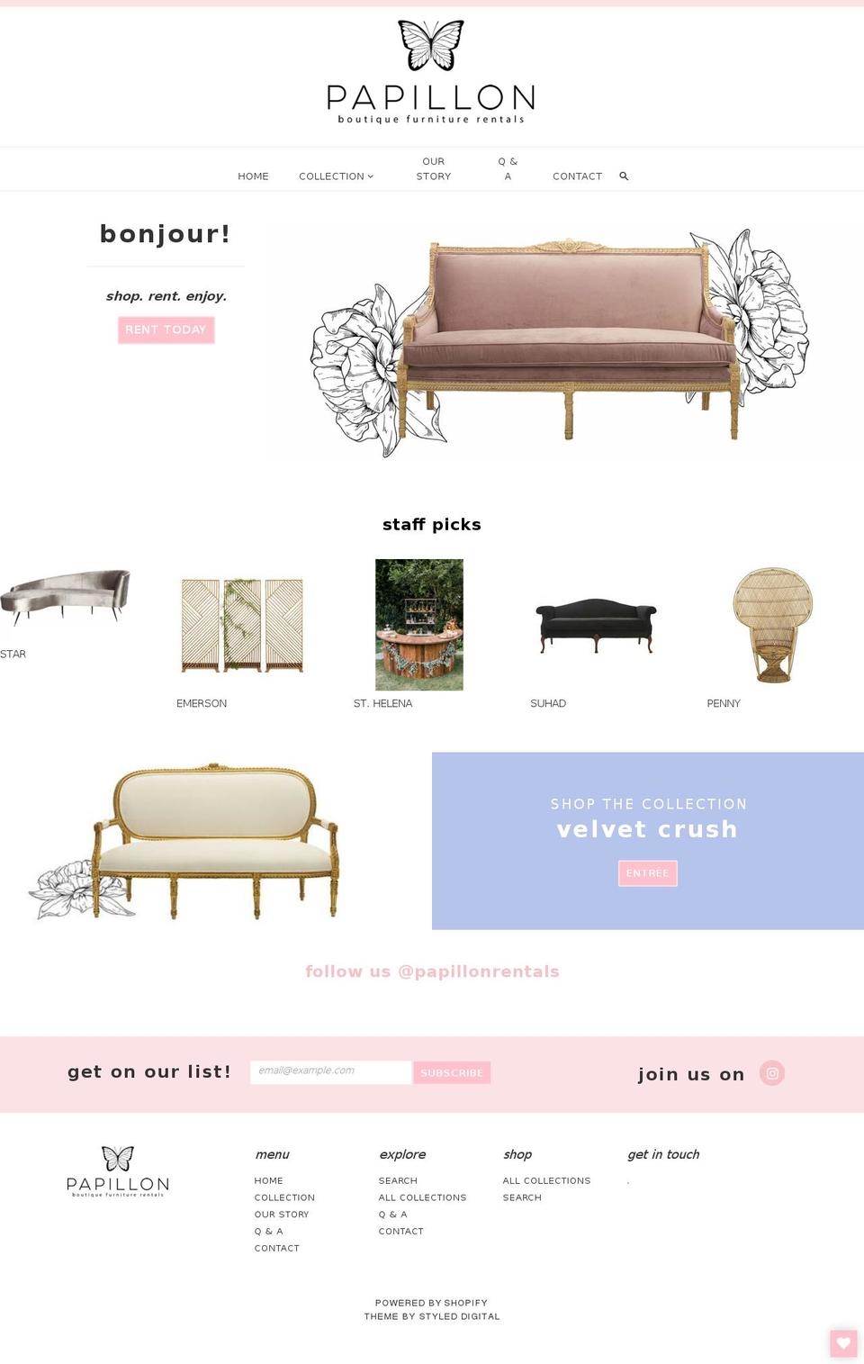 papillonrentals.com — Shopify storefront screenshot
