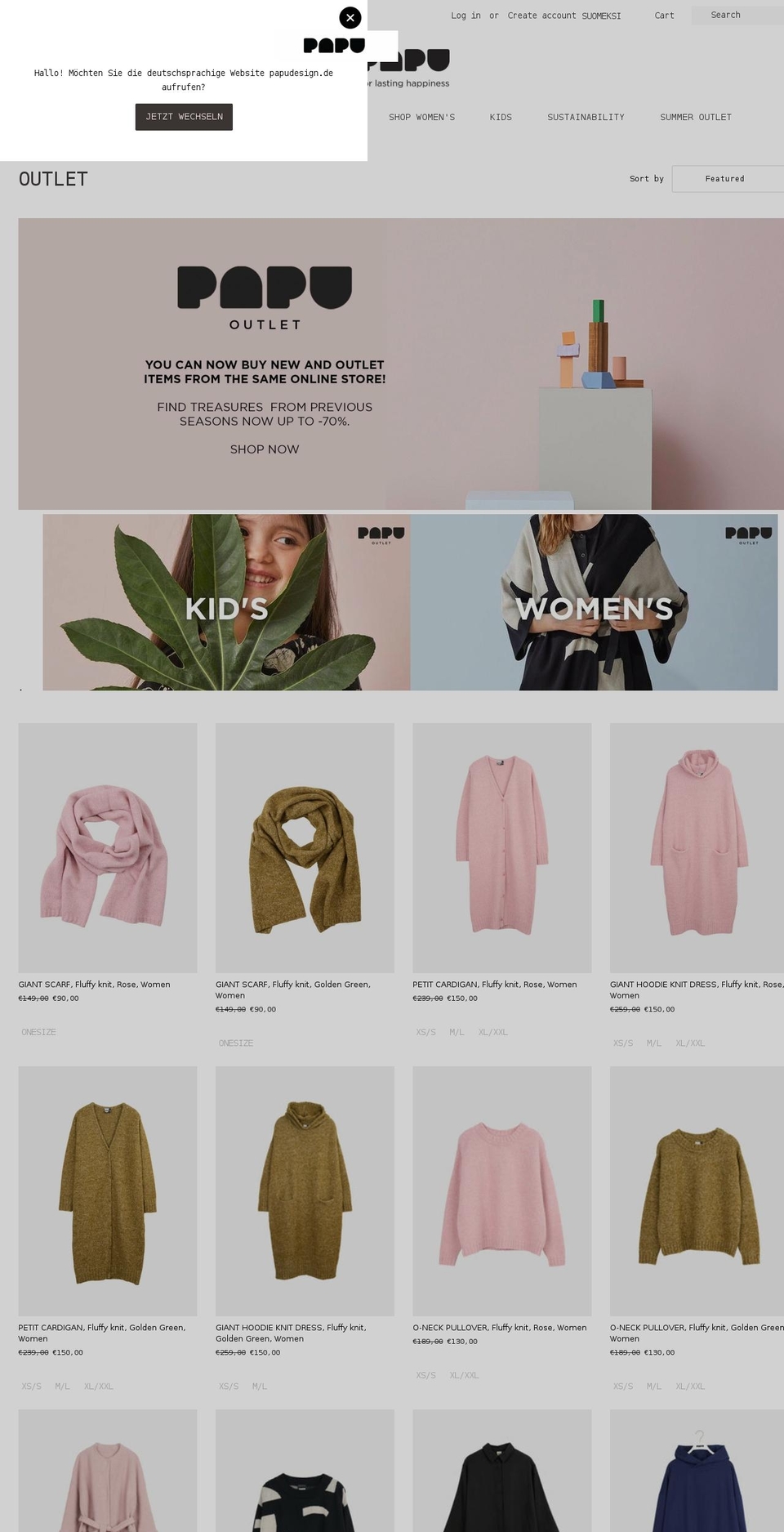 papuoutlet.com — Shopify storefront screenshot