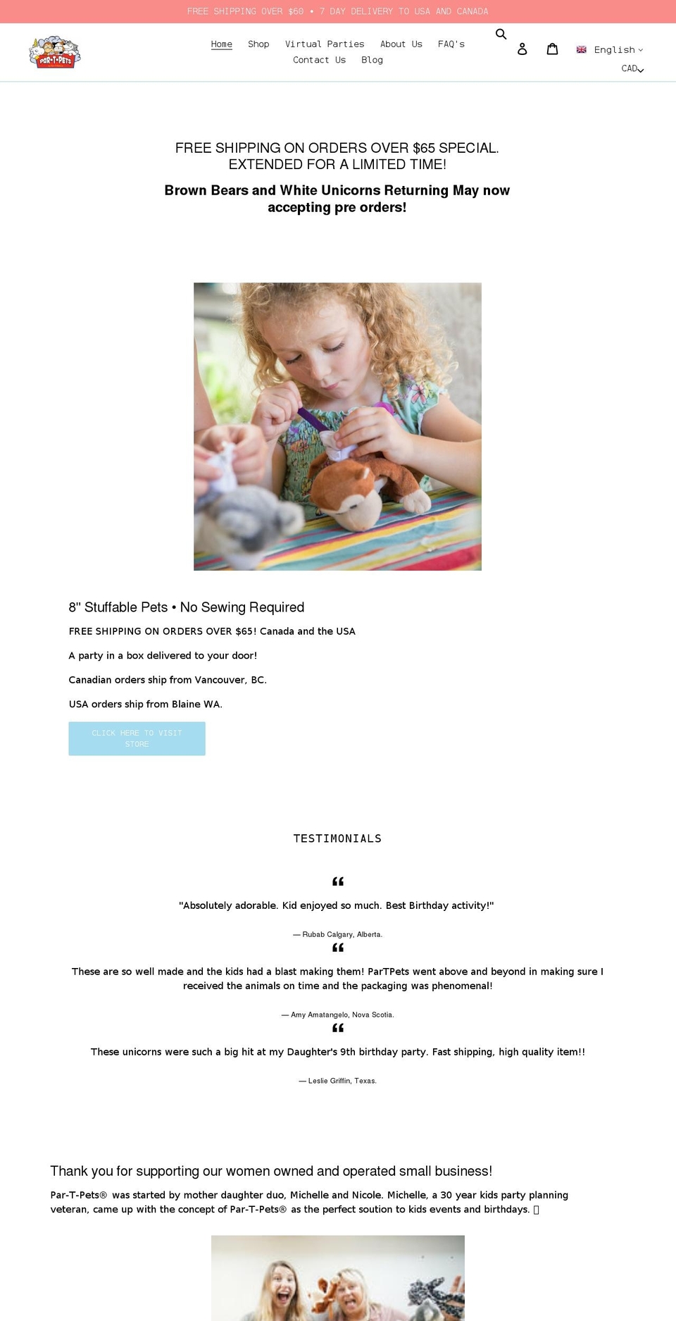 par-t-pets.com shopify website screenshot