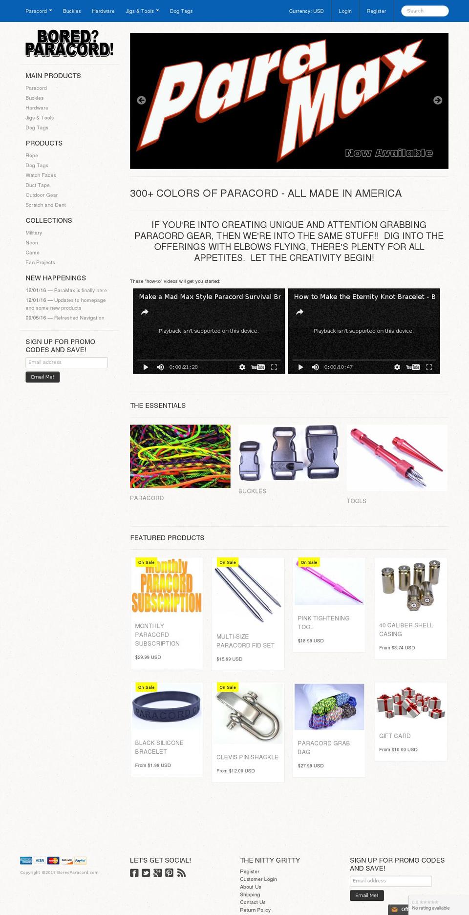 Lucid One Shopify theme site example para-cord.com