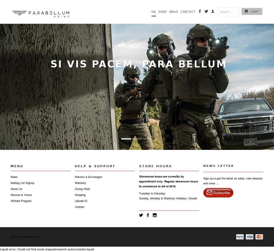 parabellumelite.com — Shopify storefront screenshot