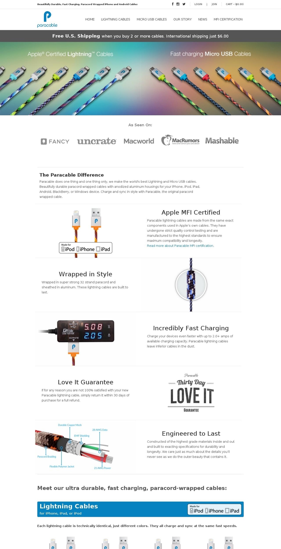 Impulse Shopify theme site example paracable.com