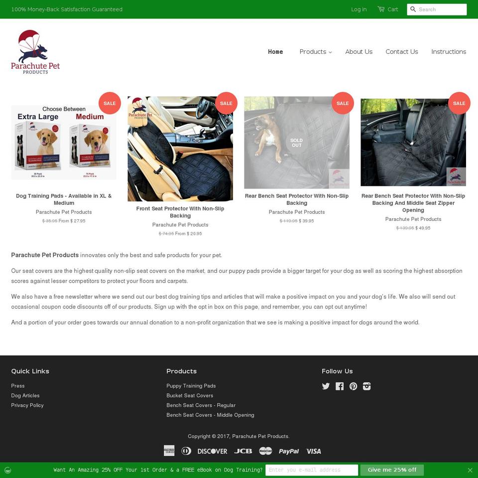 parachutepet.com shopify website screenshot