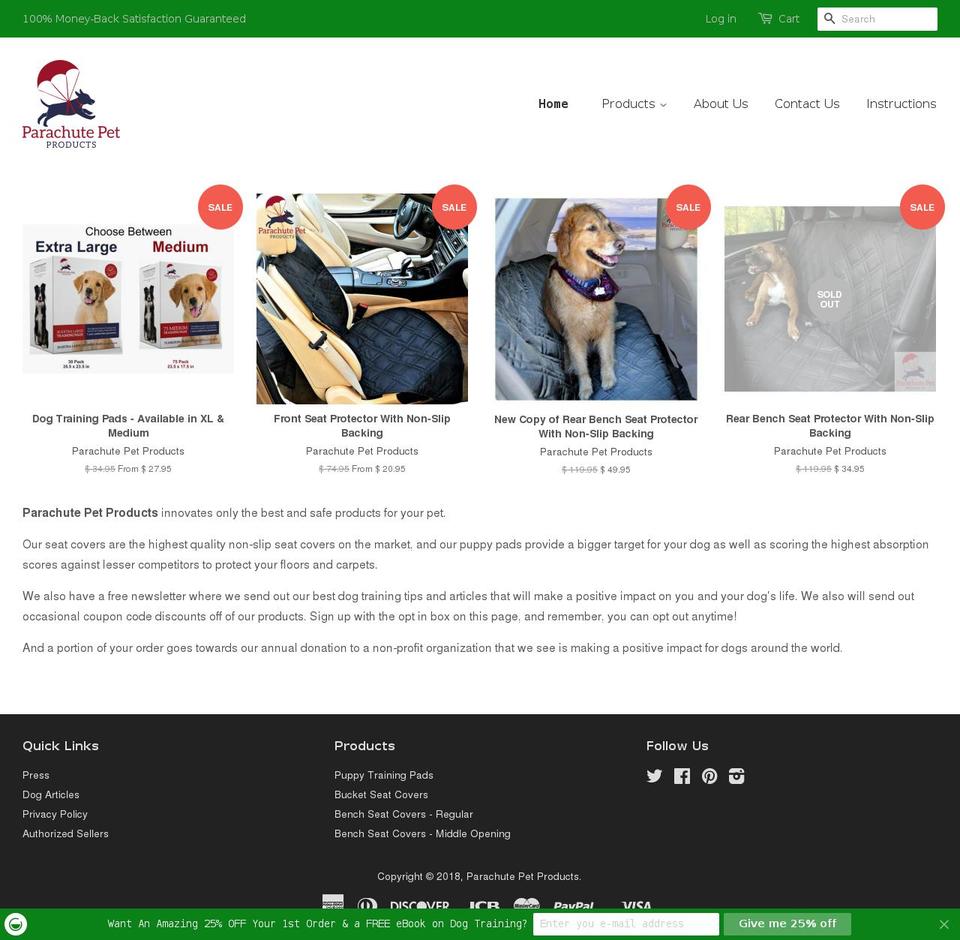 parachutepetproducts.com — Shopify storefront screenshot