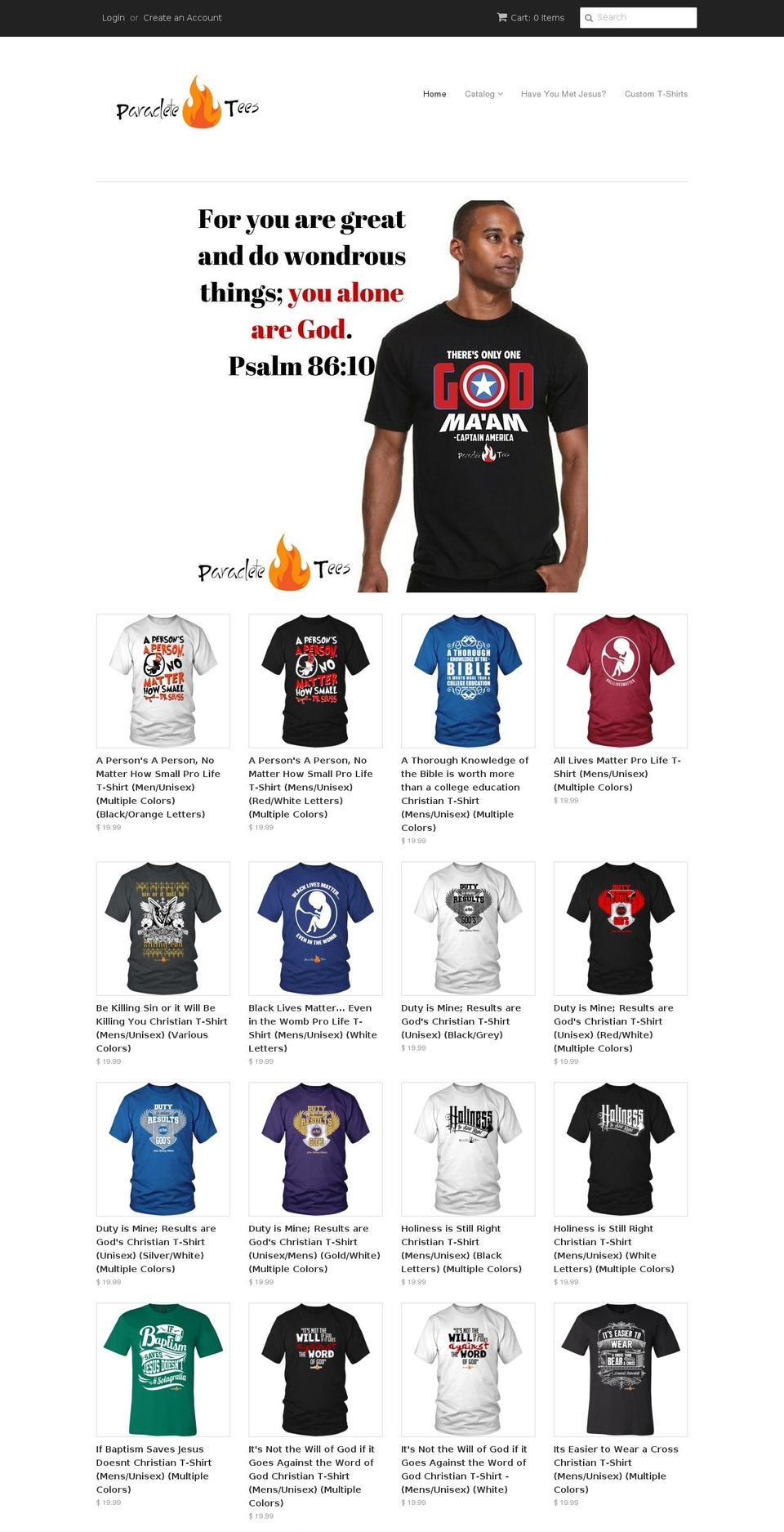paracletetees.com shopify website screenshot