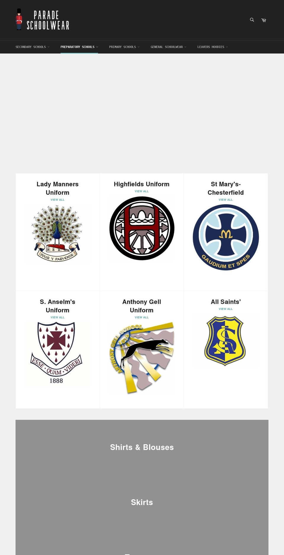 paradeschoolwear.co.uk shopify website screenshot