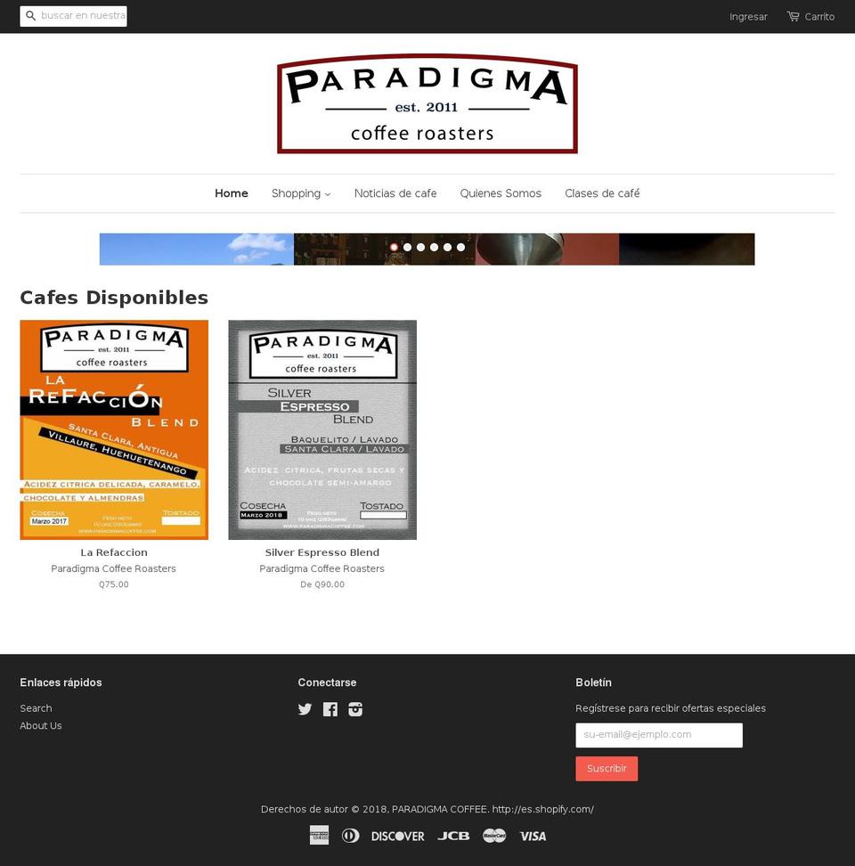 paradigmacoffee.com — Shopify storefront screenshot