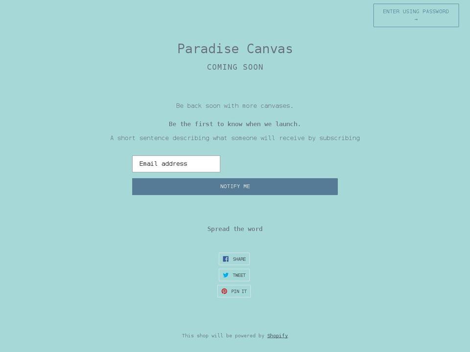 paradise-canvas.com shopify website screenshot