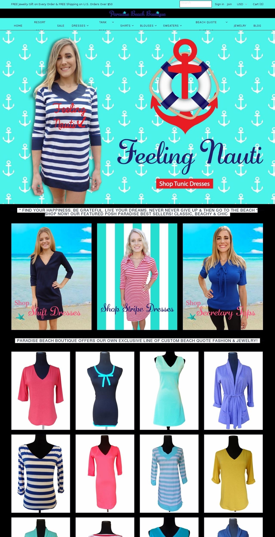 paradisebeachboutique.com — Shopify storefront screenshot