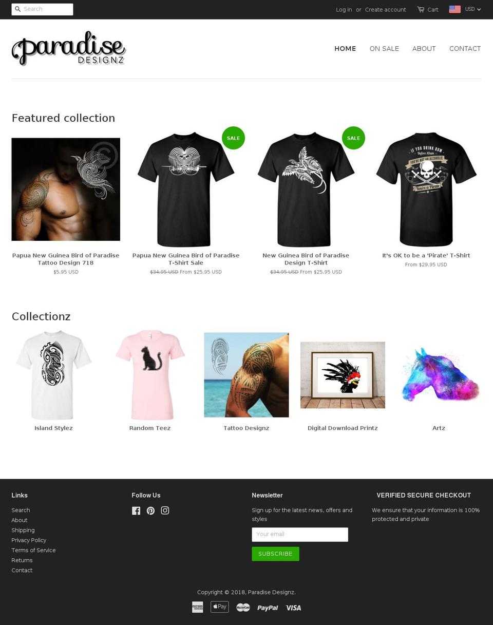 paradisedesignz.com — Shopify storefront screenshot