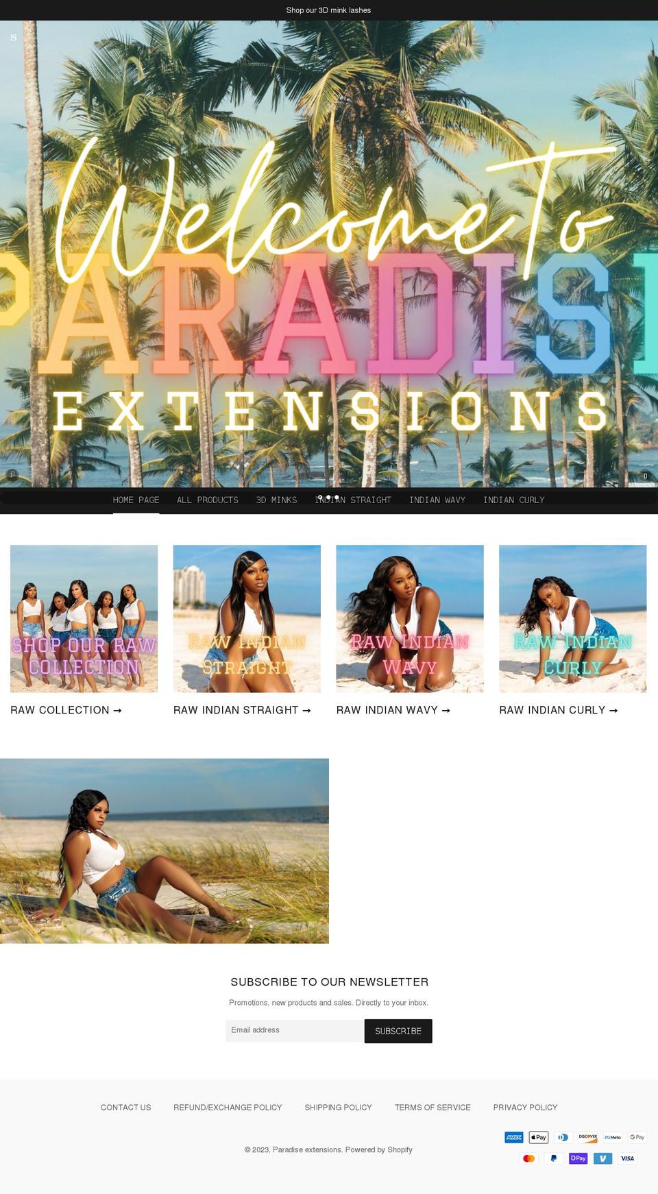 paradiseextensionss.com shopify website screenshot