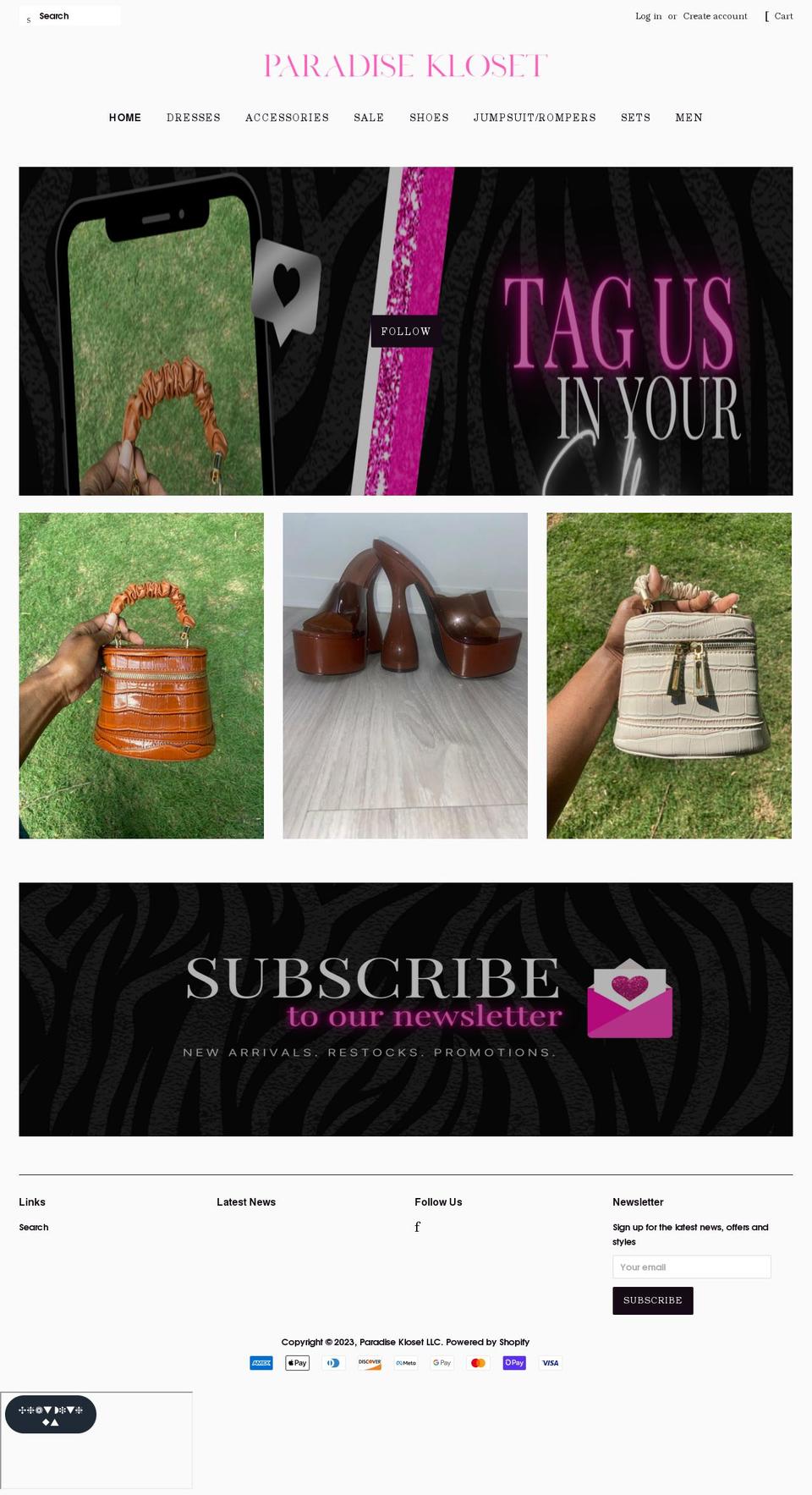 paradisekloset.com — Shopify storefront screenshot