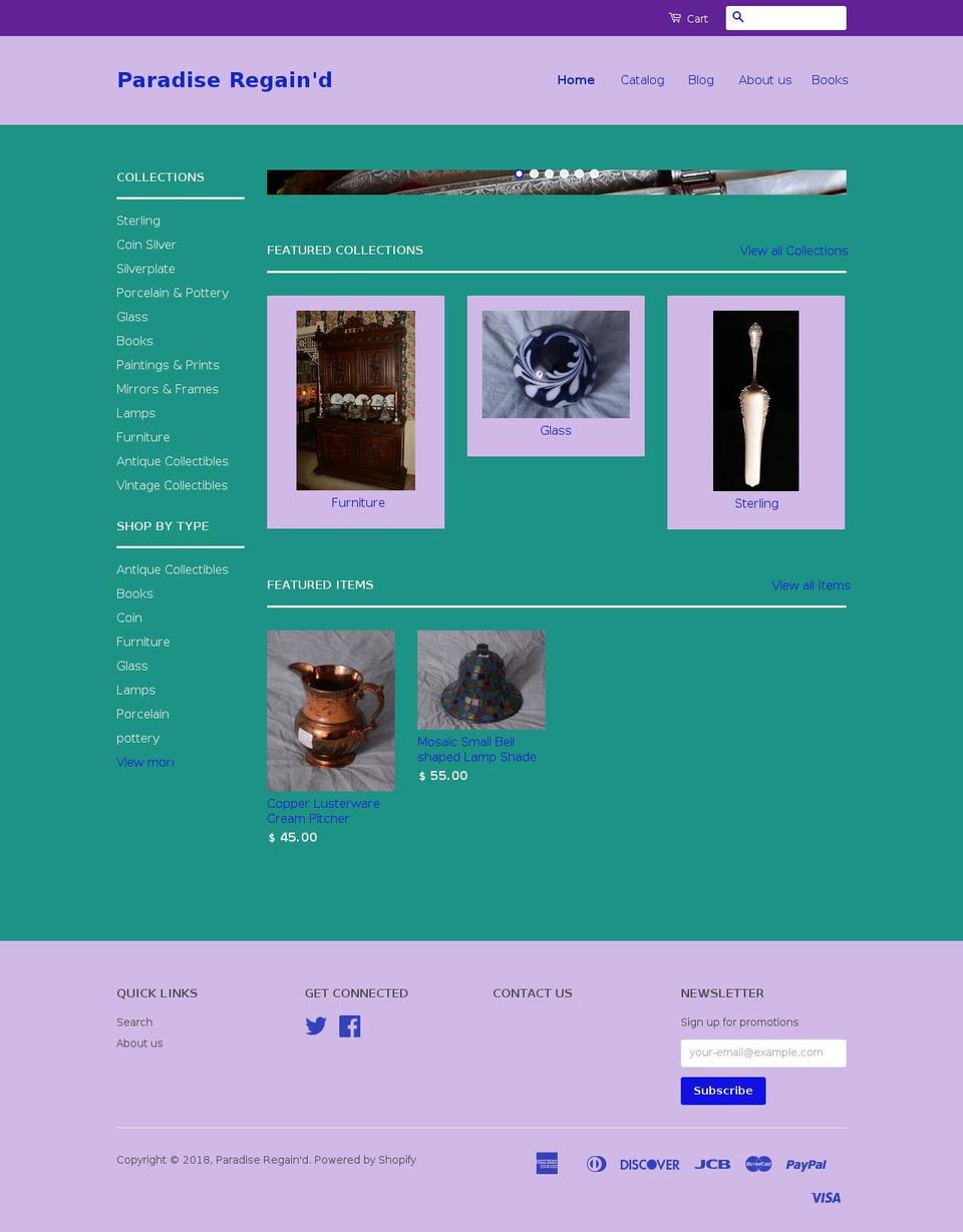 paradiseregaindantiques.com — Shopify storefront screenshot