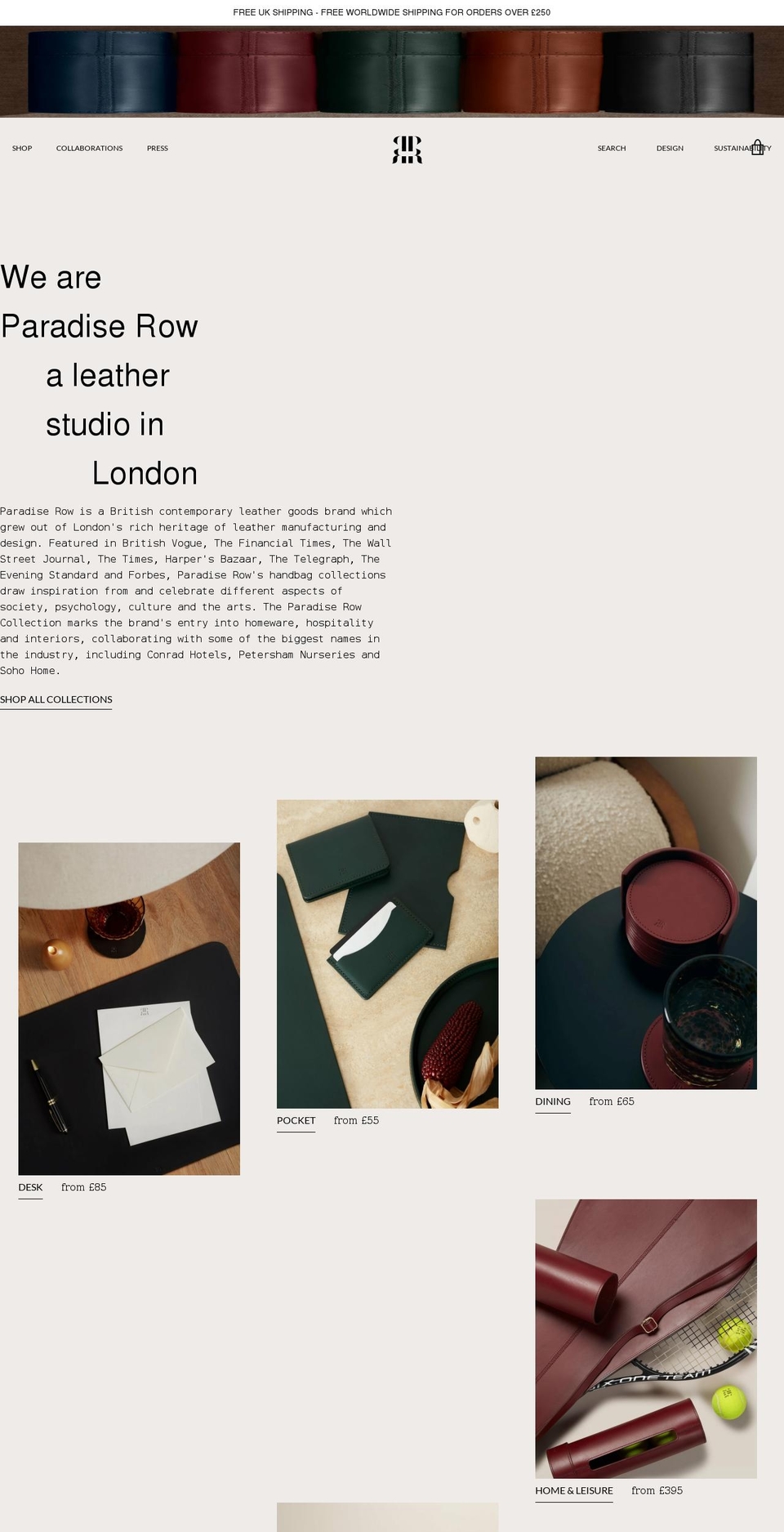 paradiserowlondon.com shopify website screenshot