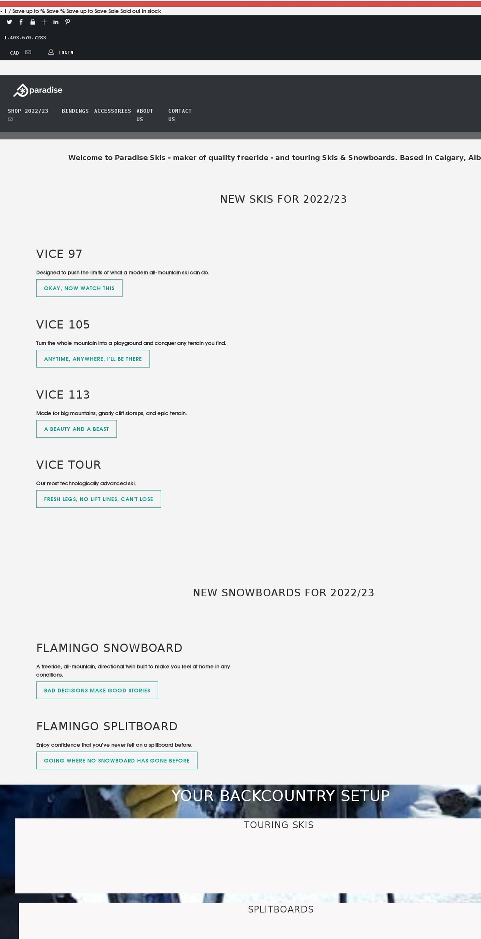 paradiseskis.com shopify website screenshot