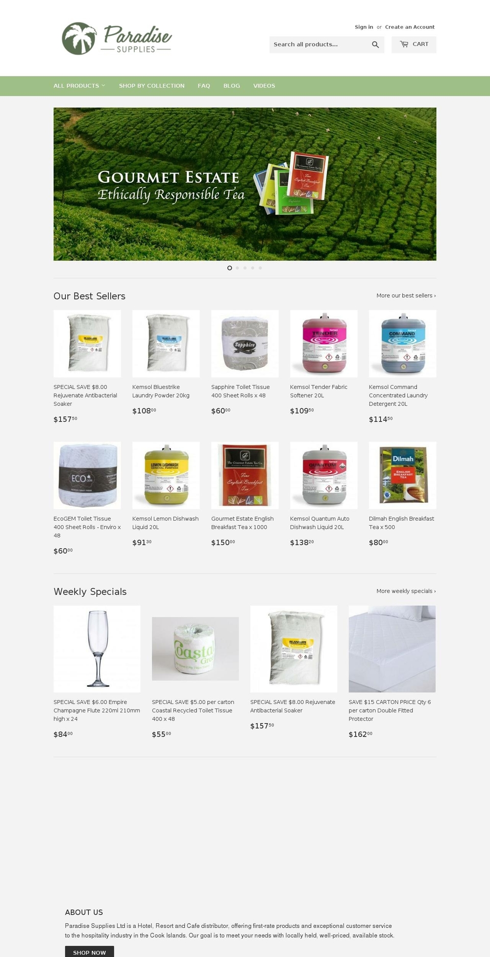 paradisesupplies.net shopify website screenshot