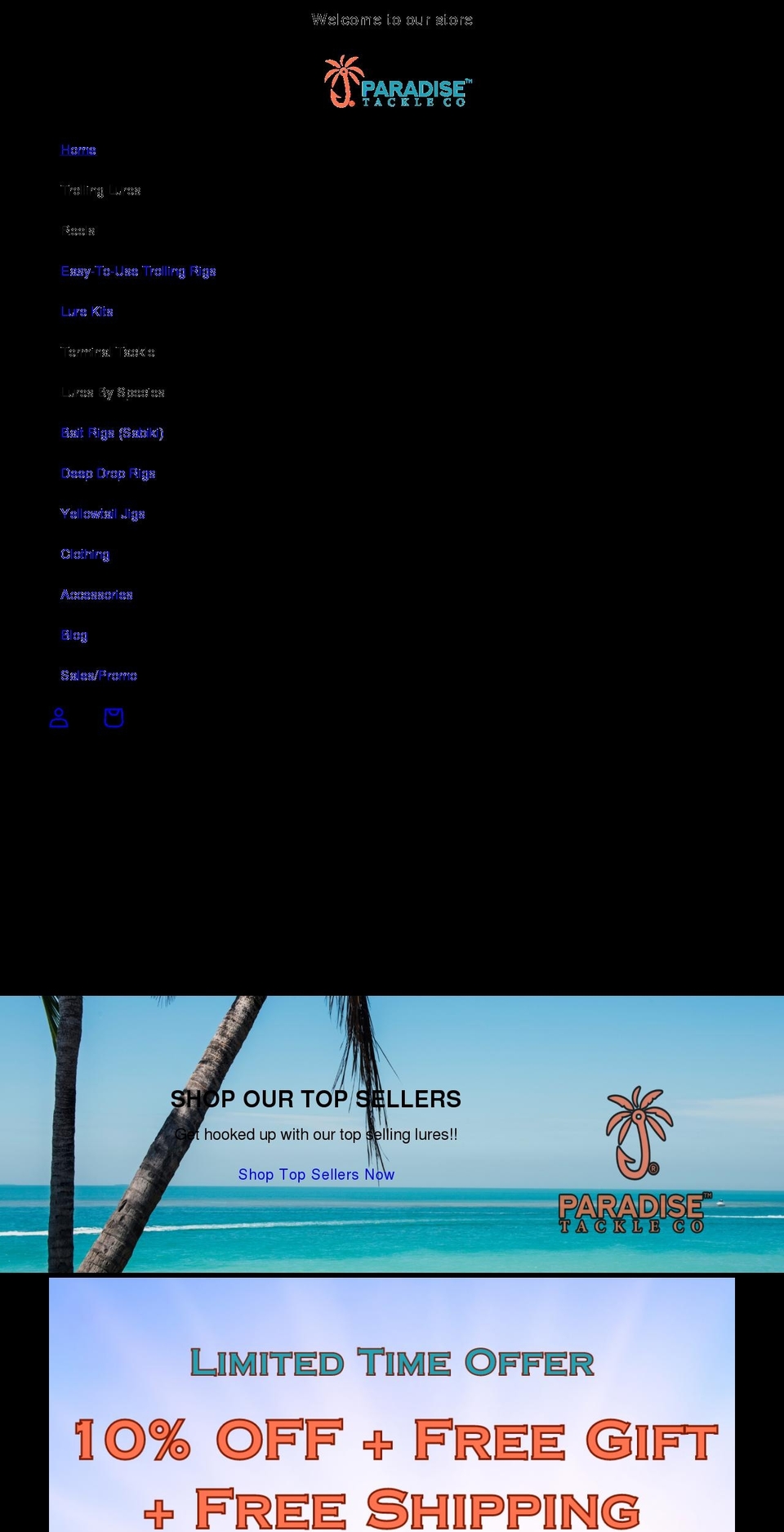 paradisetackle.com shopify website screenshot