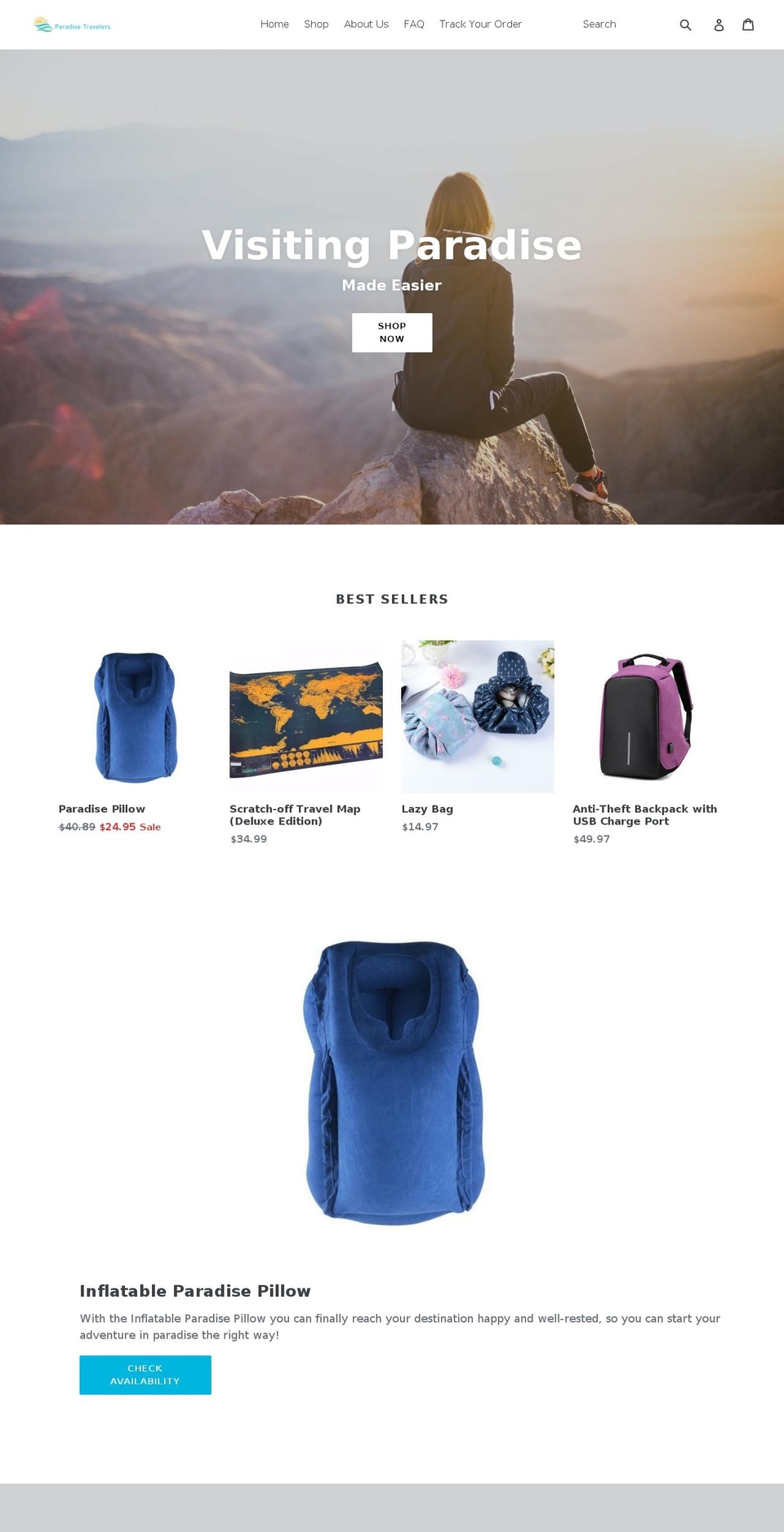 paradisetravelers.com — Shopify storefront screenshot