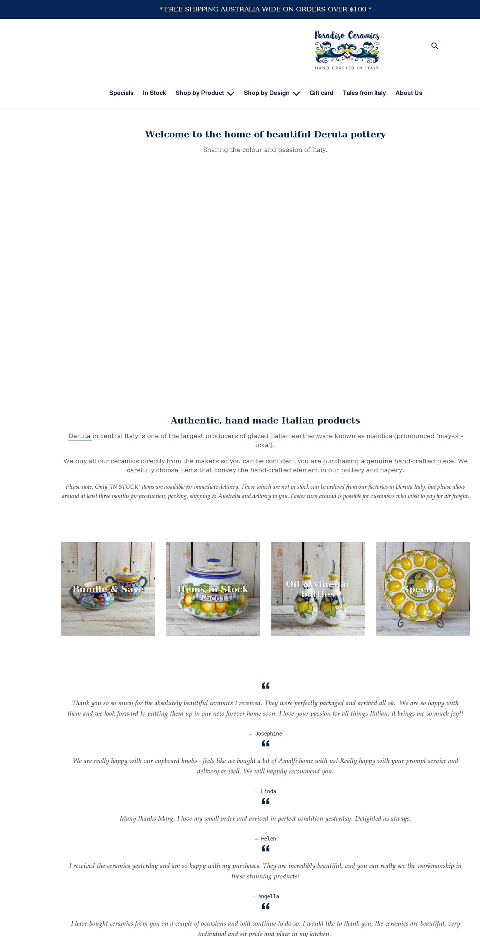 paradisoceramics.com.au shopify website screenshot