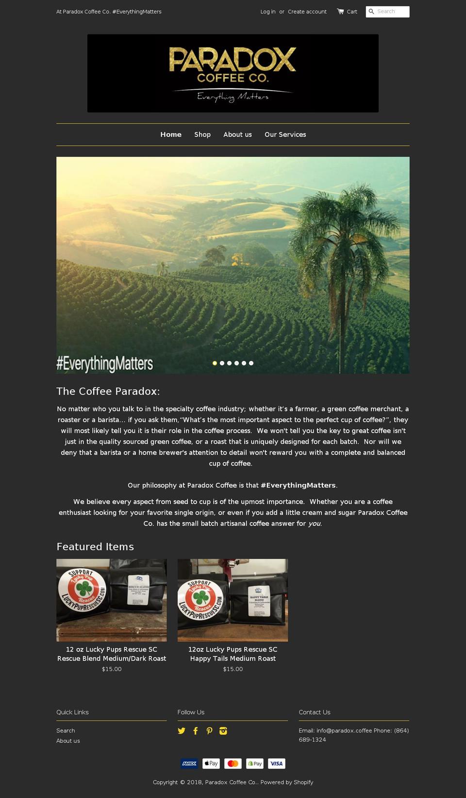 paradox.coffee shopify website screenshot